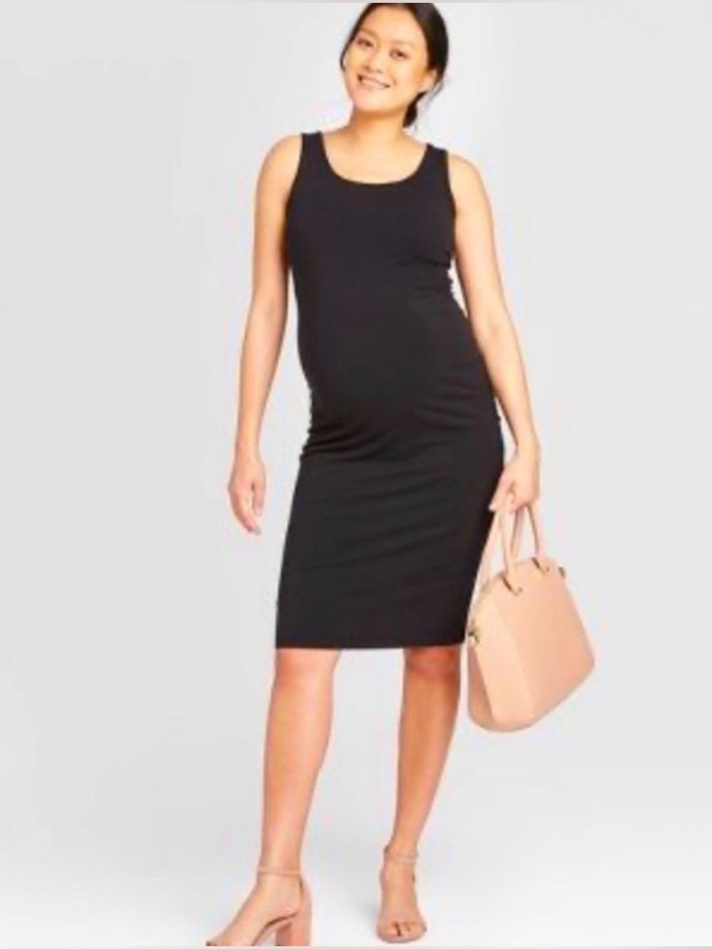 Isabel Maternity midi tank dress black size large side ruching soft euc